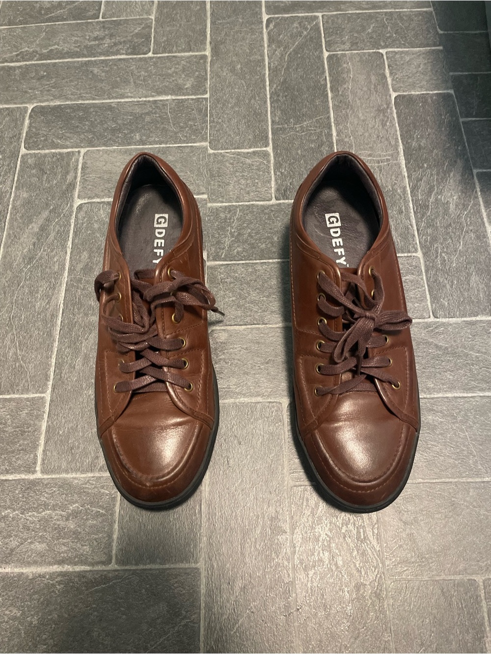 GDEFY Gravity Defyer Leather Shoe - Brown Leather Slip-On Style Sneakers